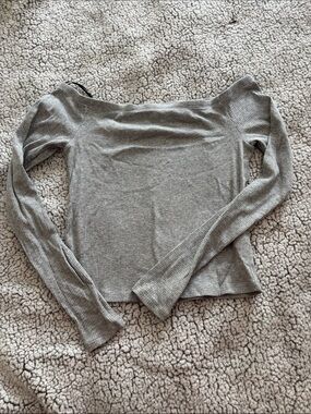 H&M Ribbed Off-Shoulder Long Sleeve Top - Gray